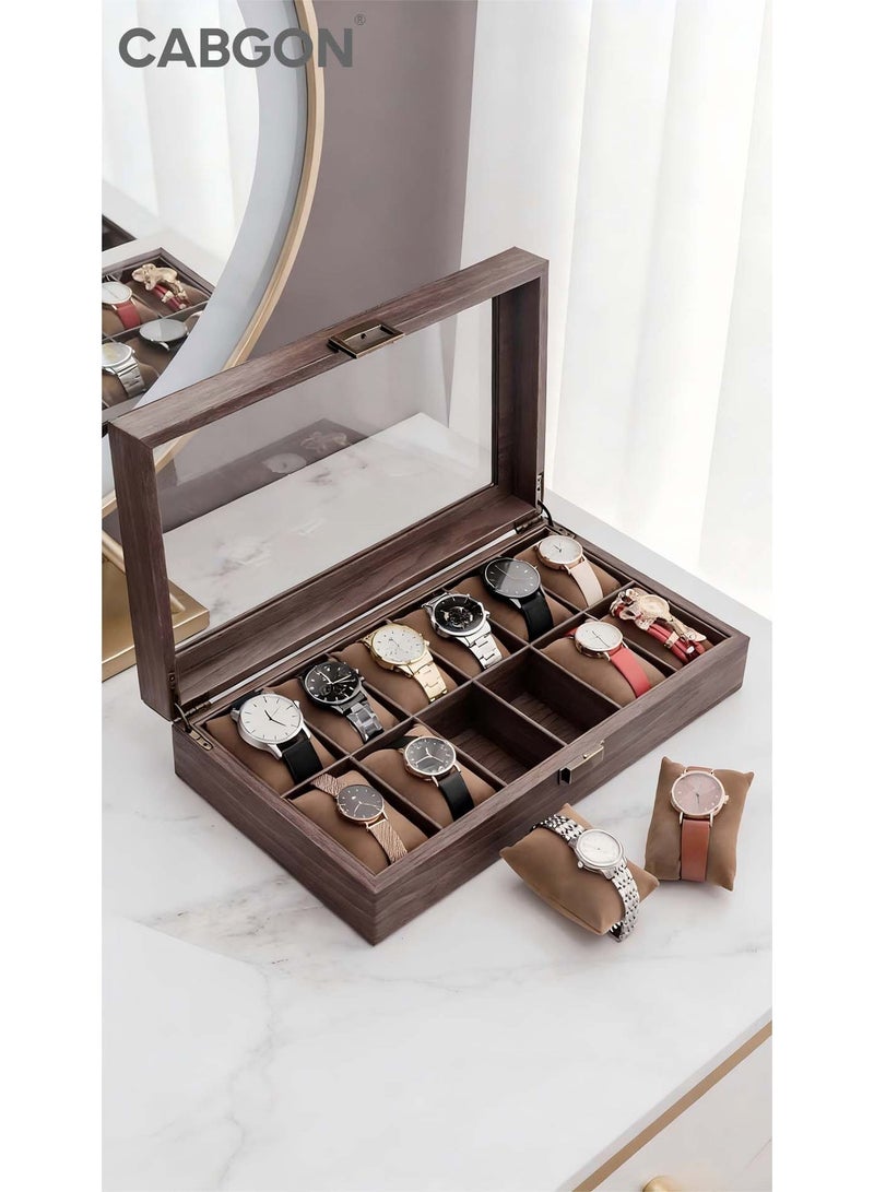 كابجون Men's Luxury Watch Box Organizer,Premium Wood-Grain PU Leather Watch Storage Box - Image 1